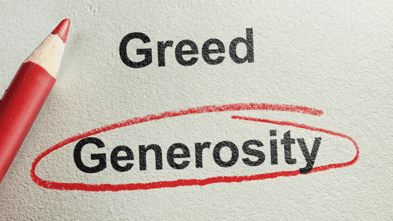 Greed and Generosity in black font with generosity circled in red.