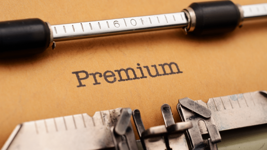 brown paper in typewrite with the word premium